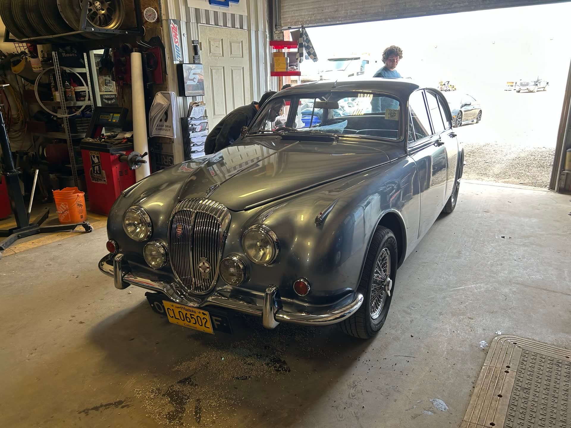 A classic Jaguar saloon in the bay
